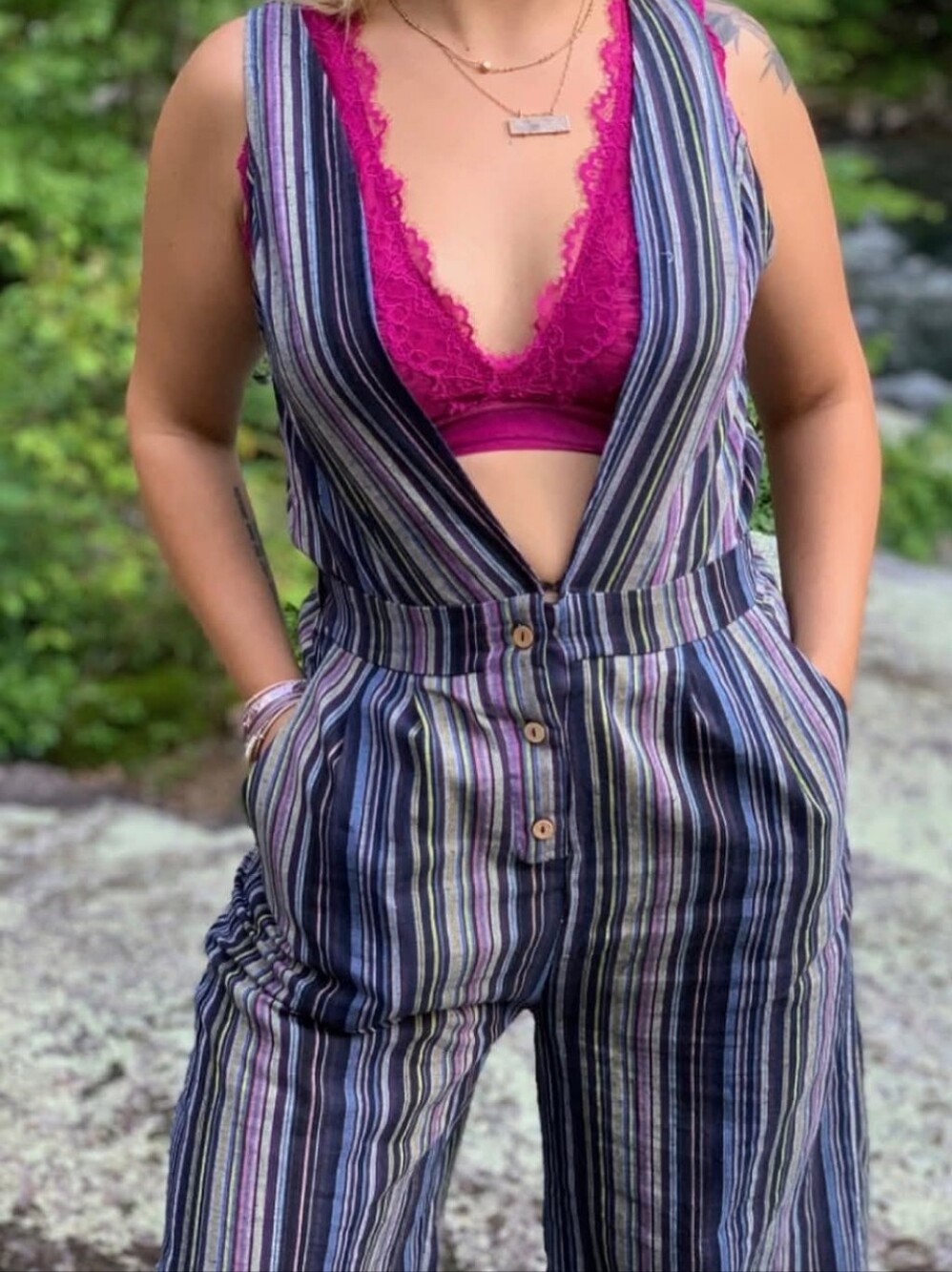 fashion on earth ♡ striped jumpsuit boho chic eurp coastal festival retro small